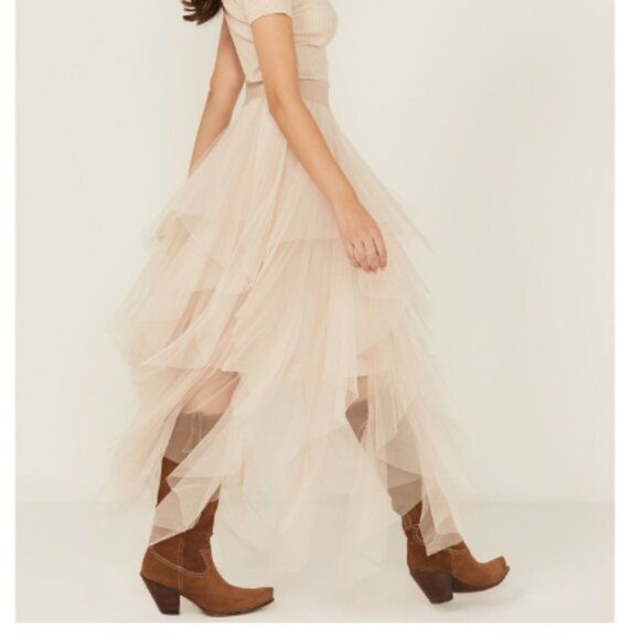 EASEL Fairy Tale Tiered Mesh Overlay Waterfall Lined Boho Maxi Ballerina Skirt - Picture 5 of 10